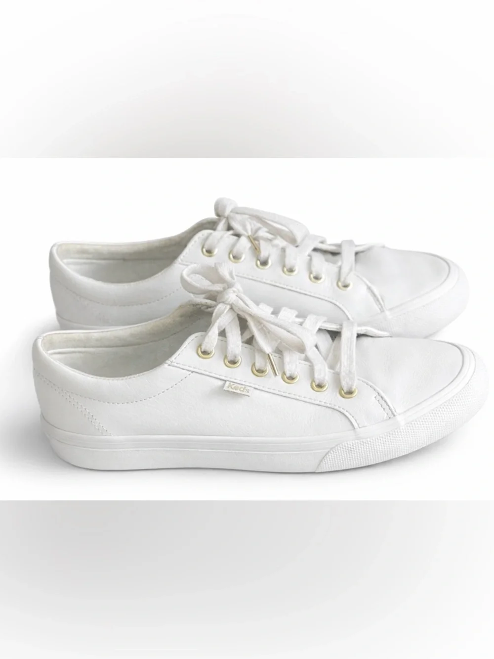 Keds White Leather Sneakers Gold Eyelets Lace Up Casual Shoes Size 8.5 - Picture 2 of 6